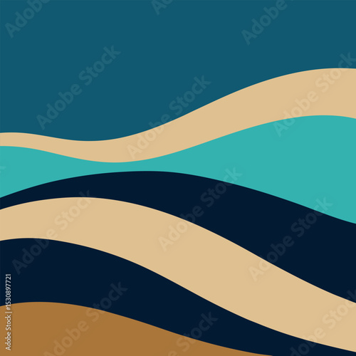 An oceanic blend of deep teal, aqua blue, and sandy beige, creating a tranquil wave pattern.