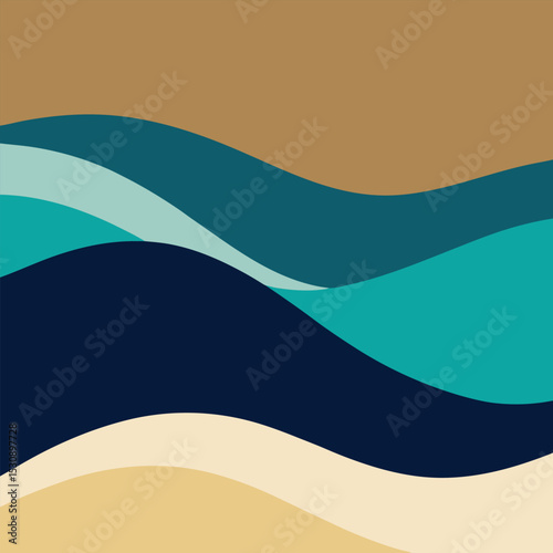 An oceanic blend of deep teal, aqua blue, and sandy beige, creating a tranquil wave pattern.