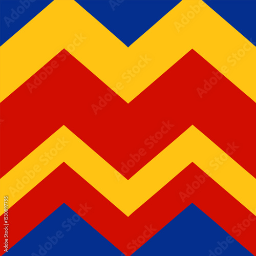 Dynamic zigzag pattern in bold primary colors: royal blue, fiery red, and sunny yellow, with a sense of movement.