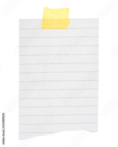 Blank notepad paper attached by adhesive tape, isolated on transparent background. Office blank paper concept