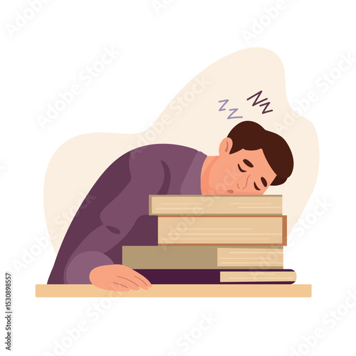 People sleep on books. Flat vector clipart, illustration with isolated background.