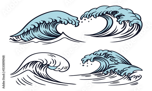  Ocean waves sketch sea tidal blue wave