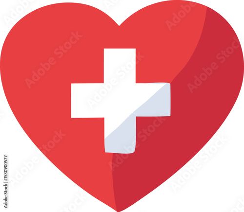 Red heart with white cross medical symbol healthcare logo design