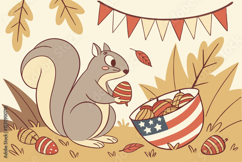 Nutty Patriot: Squirrel with Flag Acorns