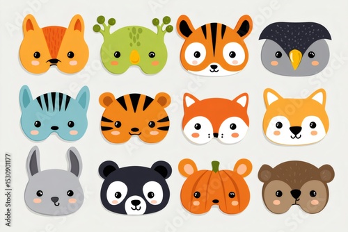 Adorable animal masks collection featuring kawaii designs for kids parties
