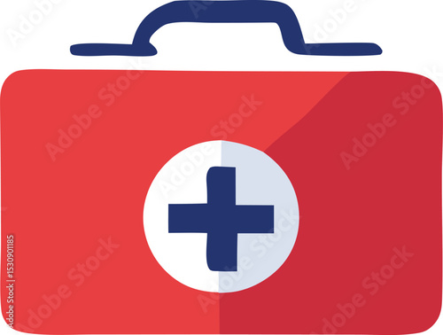 Red first aid kit icon illustration with a blue cross graphic