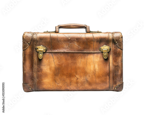 Old, worn leather briefcase with aged brass clasps