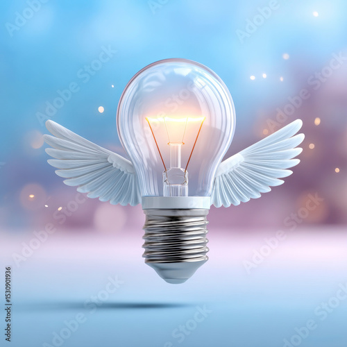 Creative Concept of a Lightbulb with Wings on Colorful Background