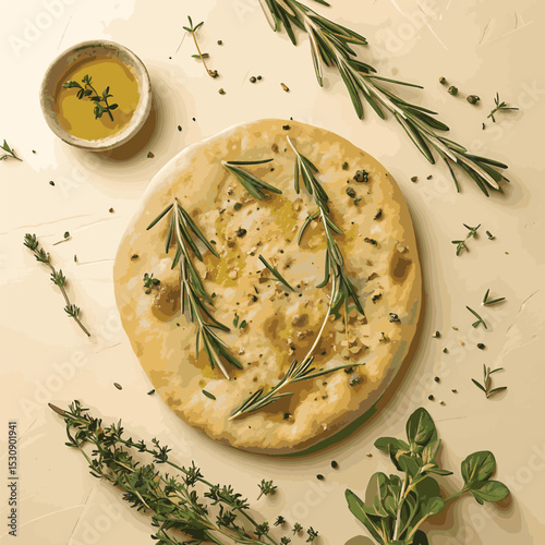 Delicious and healthy baked potato dish with fresh rosemary, parsley, and green vegetables