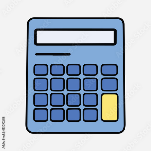 Light-blue calculator with a yellow button. Simple, flat design for educational or financial use. Colorful, modern graphic for business or school stock use.