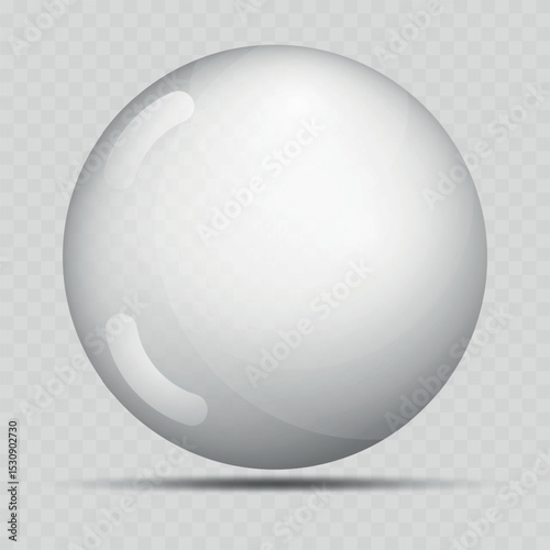Transparency gray ball or precious pearl. Water bubble. Glass realistic ball, 3D abstract vector illustration highlighted on a transparent background. Big Crystal bubble with shadow.