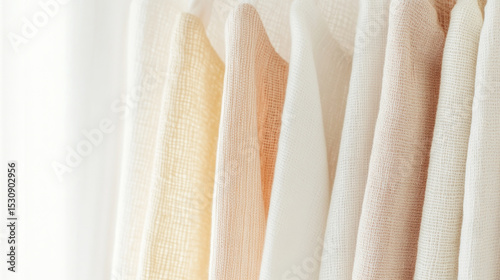 Light pastel clothes in soft textures create warm and inviting background