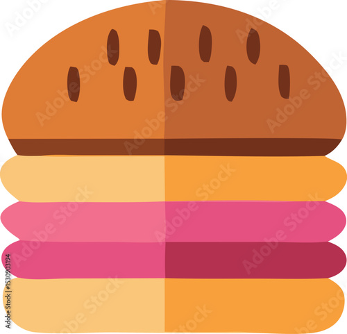 Stylized illustration of a multilayered sweet treat resembling a burger