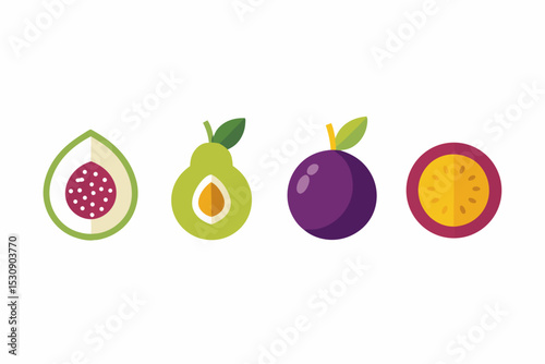 fruit icon set avocado fig passionfruit