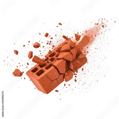 Shattered Brick Exploding in a Powerful Impact