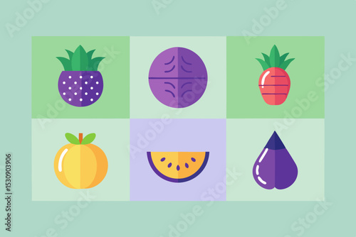 vegetable icon set eggplant watermelon cabbage