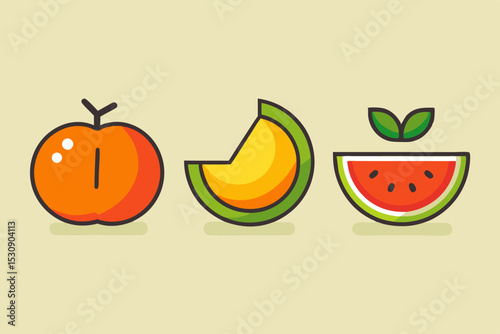fruit icon set apple watermelon slice