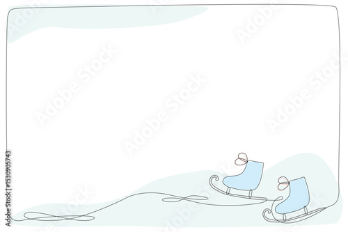 Line Art Skate Illustration. Winter Holiday Celebration Vacation Rest Theme. Family Greeting Christmas and New Year card Design Element. One Continuous Outline Curve Wavy Icon.