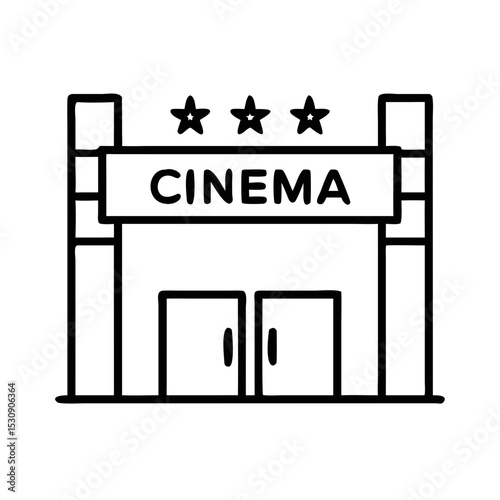 Cinema entrance with posters in minimalist design representing urban space  