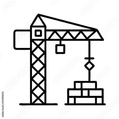 Construction crane lifting bricks in an urban space concept  
