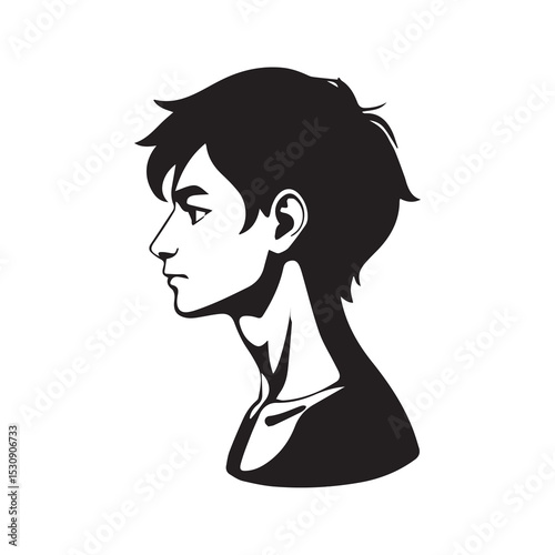 Male youth in casual attire presenting a profile view against a plain background. Teenager in casual clothing displaying a thoughtful pose in a neutral setting.