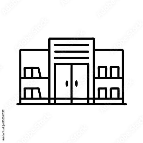 Outline of a library building with large windows in urban space  