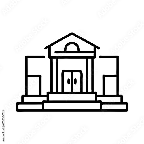 Outline of a museum entrance with steps representing urban space  