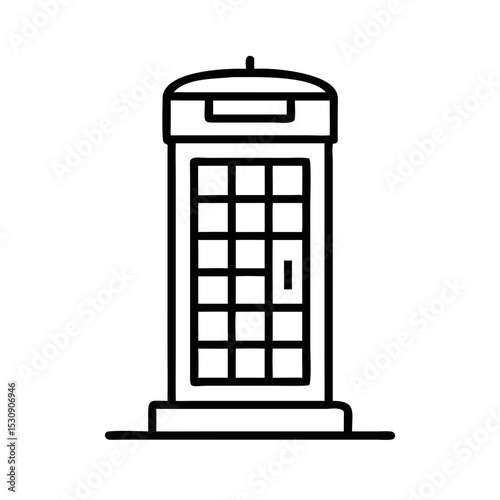 Classic telephone booth in urban space outlined in black and white  