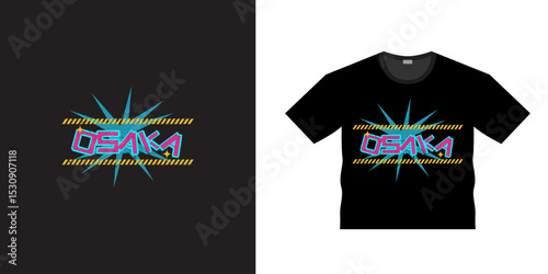 Osaka japan y2k streetwear T shirt, apparel, vector illustration, graphic template, print or on demand textile fabrics, retro style, typography, vintage. Tokyo japan t shirt design.