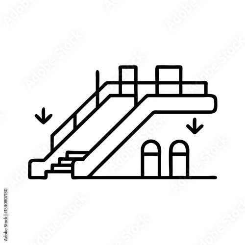 Shopping mall escalators with stairs and access points illustrated  