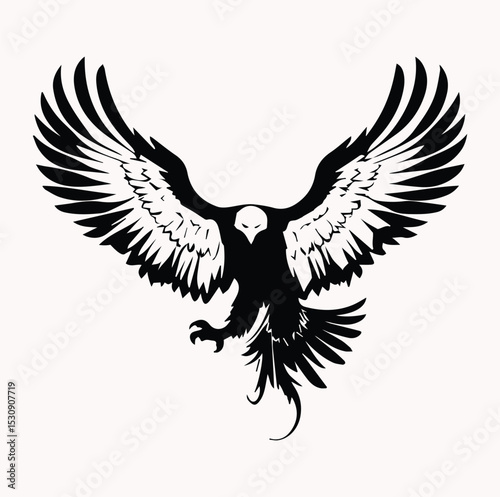 Majestic eagle in flight against a plain background. Powerful soaring bird in mid-air with outstretched wings, conveying strength and freedom.