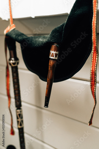 Elements of the bagpipe instrument close-up