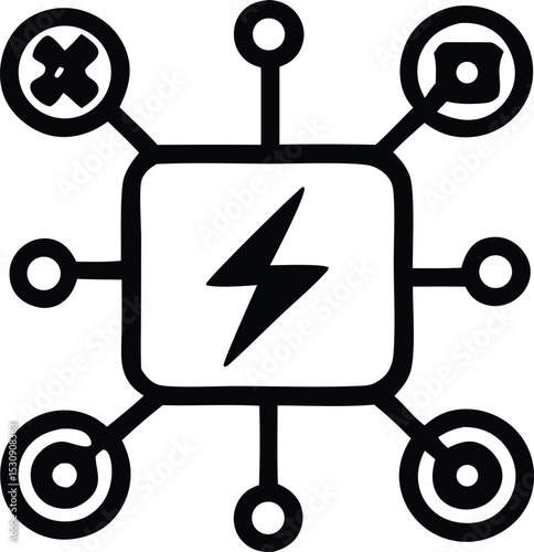 Centralized power system network graphic with multiple connections and nodes