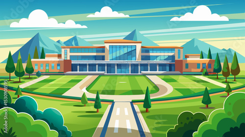 Modern School or University Building Illustration – Educational Campus Design