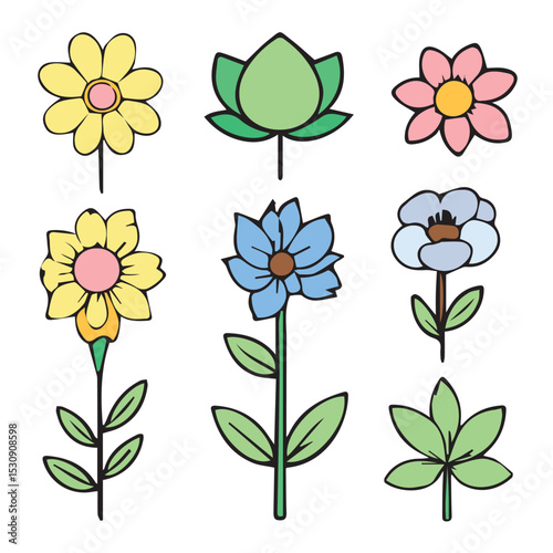 Black and white botanical illustrations of various plants in a nature/ecology themed design. Four separate plant silhouettes feature distinct leaf and stem patterns against a plain white background.
