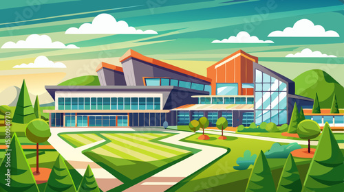 Modern School or University Building Illustration – Educational Campus Design