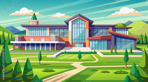 Modern School or University Building Illustration – Educational Campus Design