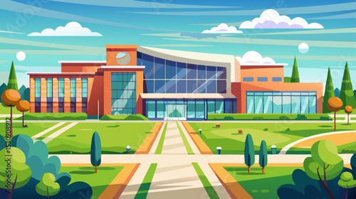 Modern School or University Building Illustration – Educational Campus Design