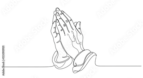 Praying Hands One Line Art - Continuous Line Drawing Vector
