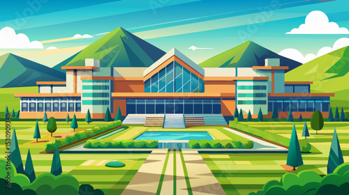 Modern School or University Building Illustration – Educational Campus Design