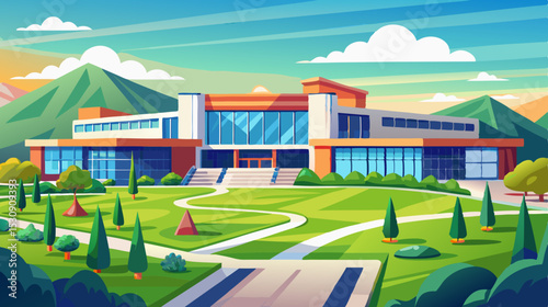 Modern School or University Building Illustration – Educational Campus Design