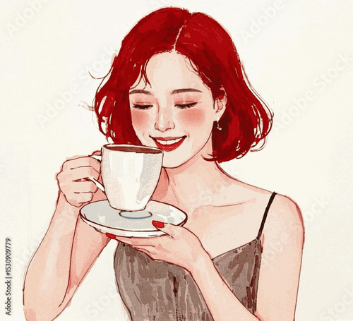 Morning Pulse Women drinking coffee isolated watercolor vector illustration svg