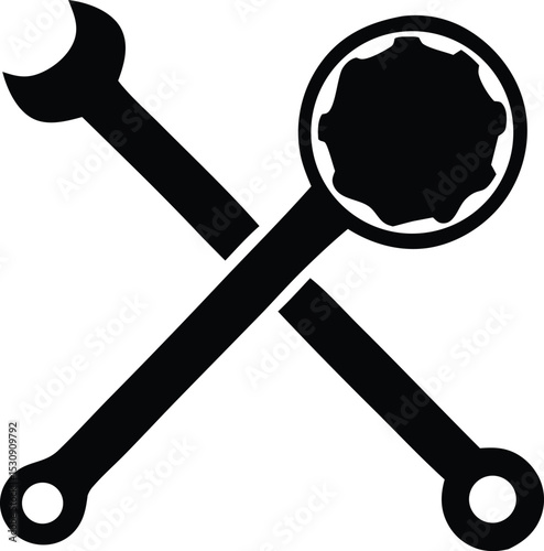 Crossed wrench and socket icon repair tools symbol for mechanics and diy