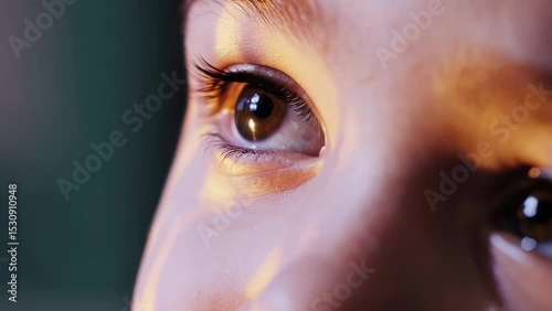 Close-Up of Young Caucasian Male Eye in Warm Light                                                   