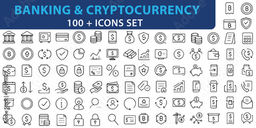A SET OF 100 PLUS ICONS ABOUT THE BANKING, FOR GRAPHIC DESIGNER SAVING TIME, 