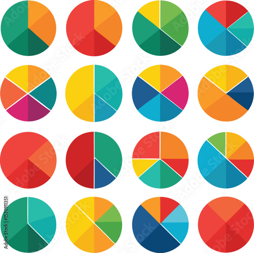 Collection of colorful pie charts for data visualization and presentations