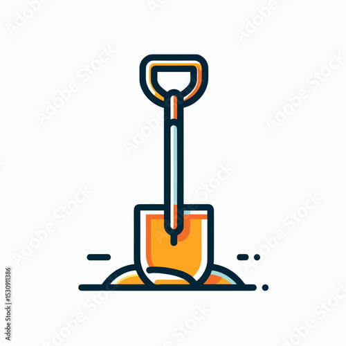 Vibrant illustration of a gardening shovel in soil on a light background