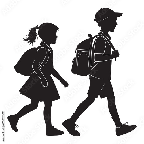 A playful kids icon going too school vactor illustration in white backraund