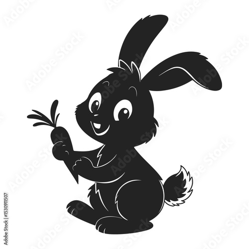 Cute cartoon rabbit holding a carrot in a spring-themed illustration