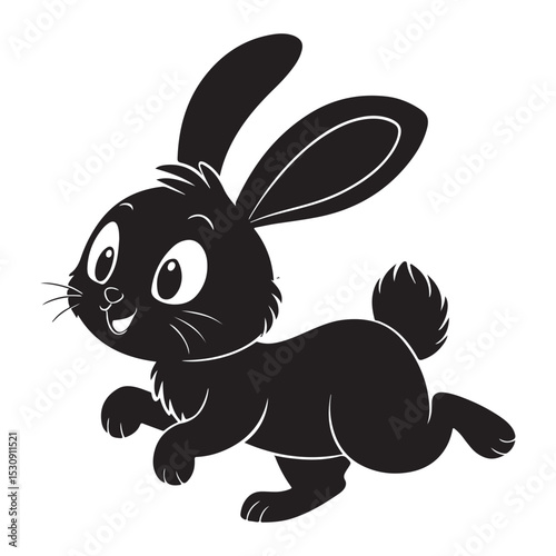 A runnin style cute cartoon rabbit silhoutte in white backraund
